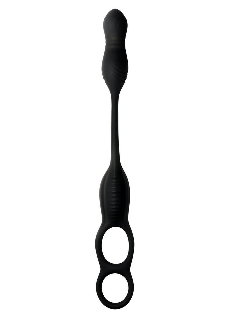 Jock Hyper Thrusting and Vibrating Rechargeable Silicone Anal Plug with C-Ring - Black - Image 3