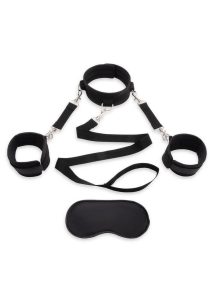 Lux Fetish Collar and Leash Set With Removable Cuffs - Black