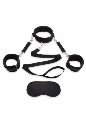 Lux Fetish Collar and Leash Set With Removable Cuffs - Black