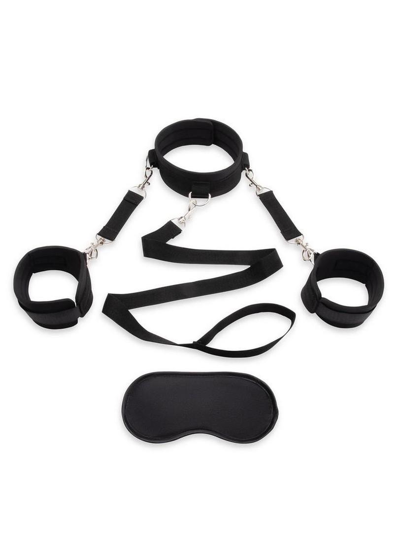 Lux Fetish Collar and Leash Set With Removable Cuffs - Black