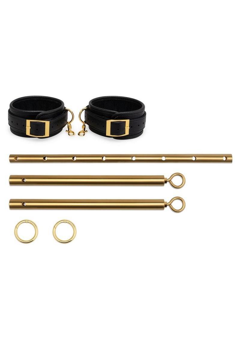 Lux Fetish Solid Gold Expandable Spreader Bar Set with Detachable Leatherette Cuffs - Black/Gold - Image 3