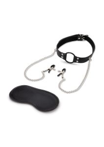 Lux Fetish Open Mouth Gag With Nipple Clips - Black