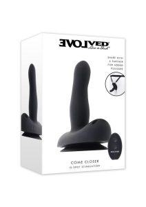 Come Closer Rechargeable Silicone Strap-On Vibrator with Remote - Black