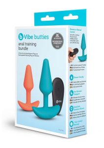 B-Vibe Butties Silicone Anal Training Set with Remote Control (2 Piece) - Teal/Orange