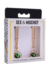 Sex and Mischief Indica Crystal Nipple Clips - Green/Gold