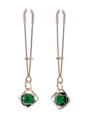 Sex and Mischief Indica Crystal Nipple Clips - Green/Gold