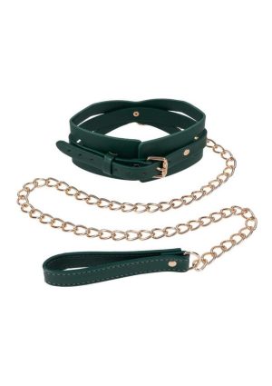 Sex and Mischief Indica Cutout Collar and Leash - Green/Gold
