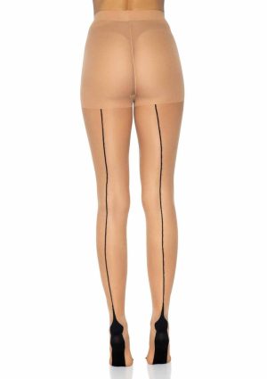 Leg Avenue Spandex Sheer Cuban Heel Backseam Tights -O/S - Nude