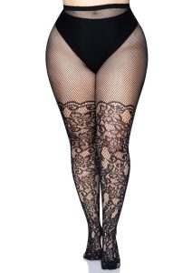 Leg Avenue Floral Vine Net Tights - Plus - Black