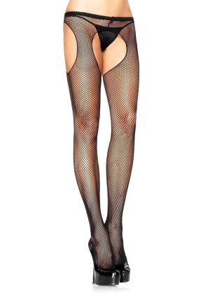 Leg Avenue Fishnet Suspender Tights - O/S - Black