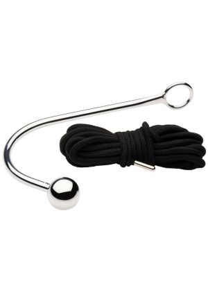 Master Series Roped Anal Hook with Rope - Silver/Black