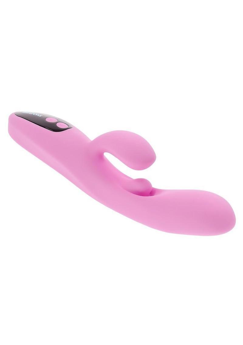 Push the Button Rechargeable Silicone Rabbit Vibrator with Clitoral Stimulator - Pink - Image 3