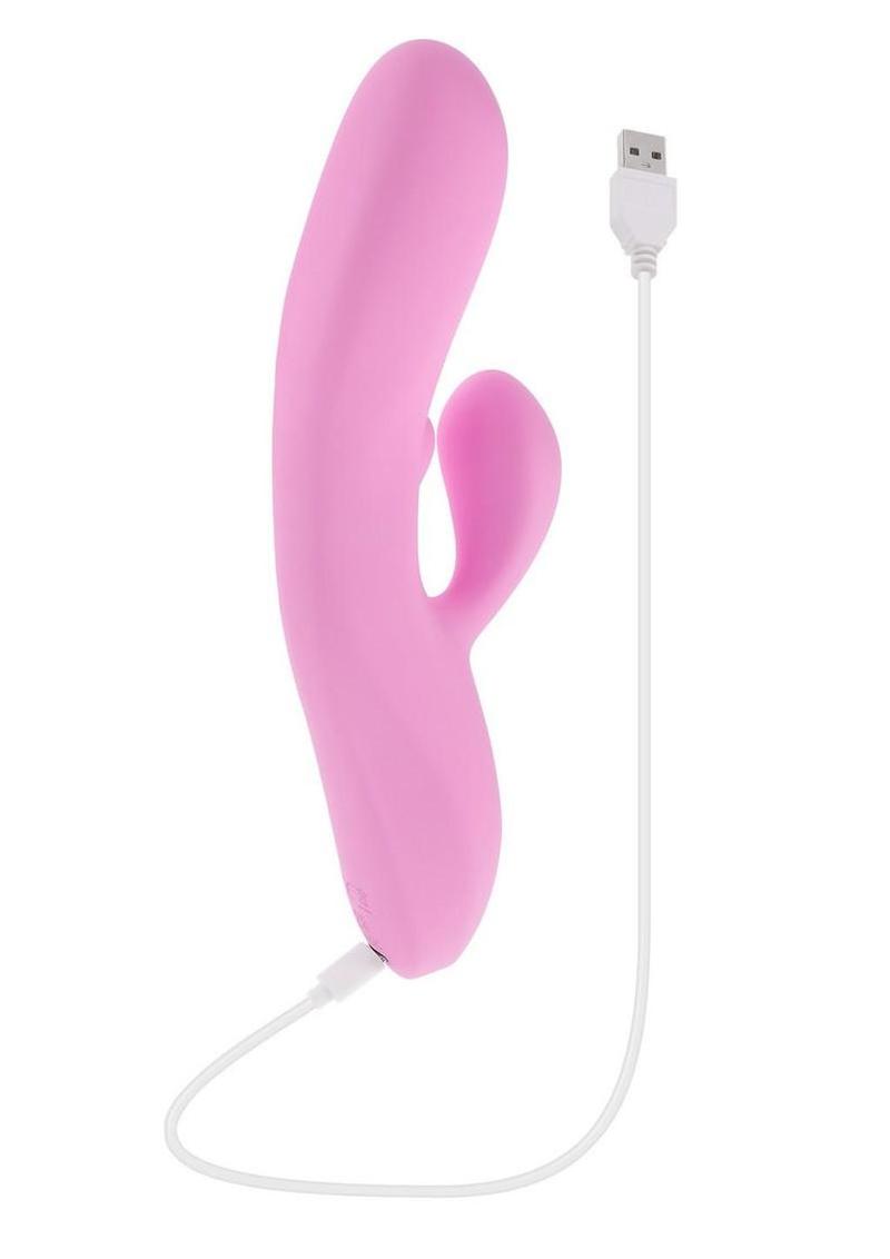 Push the Button Rechargeable Silicone Rabbit Vibrator with Clitoral Stimulator - Pink - Image 4