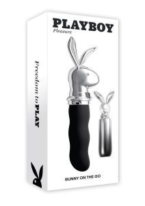 Playboy Bunny on the Go Rechargeable Silicone Rabbit Head Mini Vibrator - Black