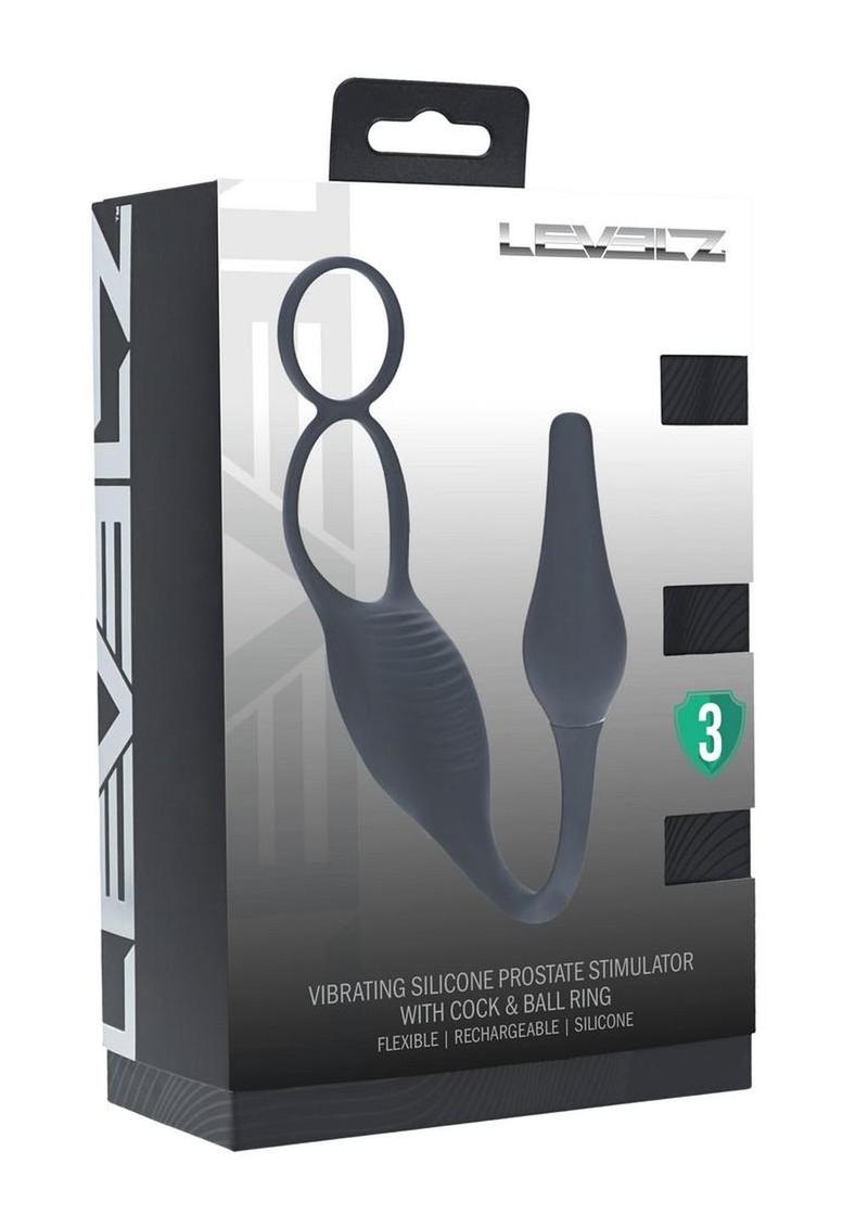 Levelz Vibrating Silicone Rechargeable Prostate Stimulator with Cock and Ball Ring - Black