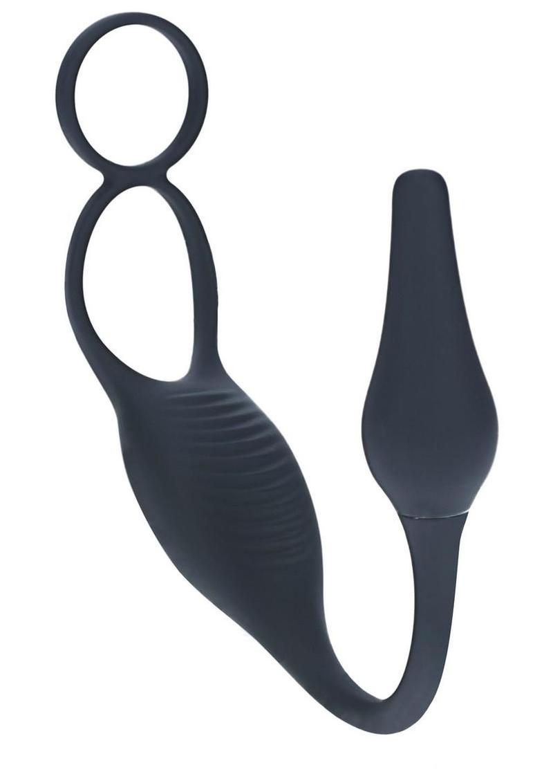 Levelz Vibrating Silicone Rechargeable Prostate Stimulator with Cock and Ball Ring - Black - Image 3