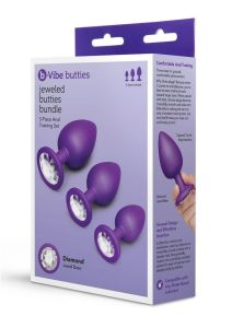 B-Vibe Jewel Butties Bundle Silicone Anal Plug Set (3 Piece) - Purple