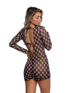 Playboy Bunny Cover-Up Bodysuit - OS - Black/White