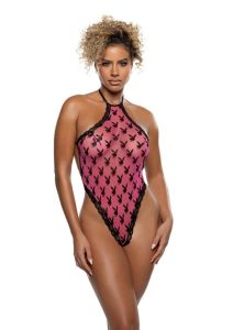 Playboy Ravishing Bunny Halter Teddy - OS -  Hot Pink