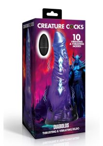 Creature Cocks Diabolos Thrusting and Vibrating Rechargeable Silicone Dildo with Remote Control - Purple/Black