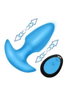 Bang! Thrusting and Vibrating Rechargeable Silicone Butt Plug - Blue