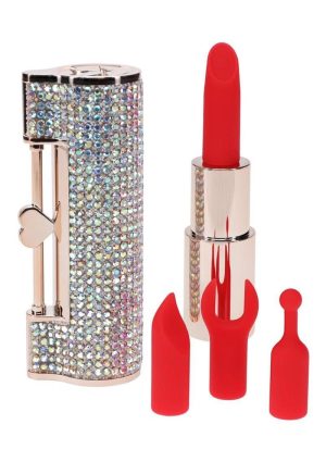 Loveline Diamond Lipstick Rechargeable Silicone Vibrator with Interchangeable Heads - Rainbow