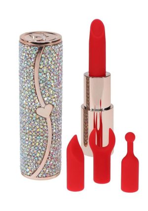 Loveline Sparkle Lipstick Rechargeable Silicone Vibrator with Interchangeable Heads - Rainbow