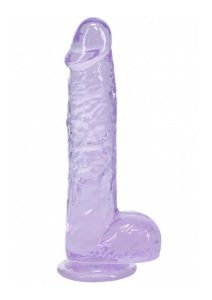 RealRock Crystal Clear Realistic Dildo with Balls 5in - Purple
