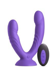 INYA Duet Rechargeable Silicone Vibrating Double Dildo with Remote - Purple