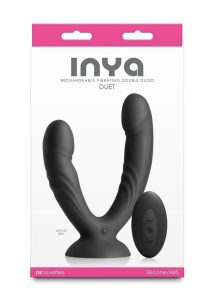 INYA Duet Rechargeable Silicone Vibrating Double Dildo with Remote - Black