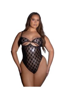 Playboy Shimmer Bunny Teddy - 2XLarge - Gray/Black