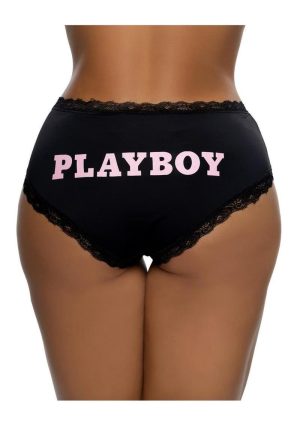 Playboy Ultra Soft Panty - Large/XLarge - Black/Pink