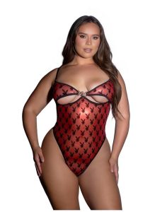 Playboy Shimmer Bunny Teddy - 2XLarge - Red/Black
