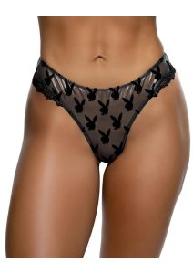 Playboy Shimmer Bunny Thong - Small/Medium - Black