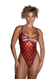Playboy Shimmer Bunny Teddy - XLarge - Red/Black
