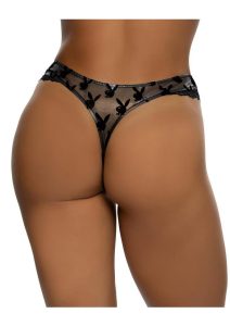 Playboy Shimmer Bunny Thong - Large/XLarge - Black