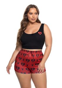 Playboy Sweetheart Bunny Lounge Short Set (2 Piece) - 1XLarge/2XLarge - Red/Black