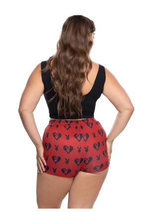 Playboy Sweetheart Bunny Lounge Short Set (2 Piece) - 1XLarge/2XLarge - Red/Black