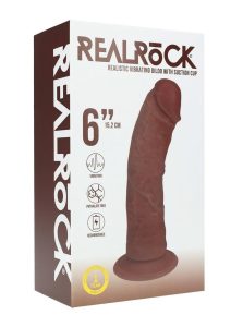 RealRock Ultra Realistic Skin Vibrating Rechargeable Curved Dildo 6in - Chocolate