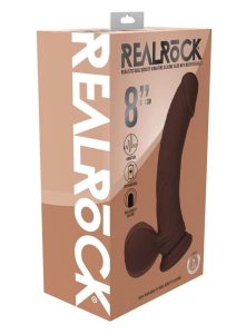 RealRock Rechargeable Silicone Dual Layered Vibrating Curved Dildo with Weighted Balls 8in - Chocolate