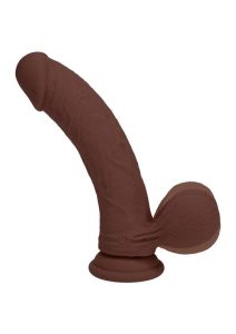 RealRock Rechargeable Silicone Dual Layered Vibrating Curved Dildo with Weighted Balls 8in - Chocolate