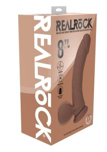 RealRock Rechargeable Silicone Dual Layered Vibrating Curved Dildo with Weighted Balls 8in - Caramel