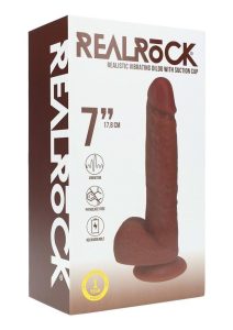 RealRock Ultra Realistic Skin Vibrating Rechargeable Straight Dildo with Balls 7in - Chocolate