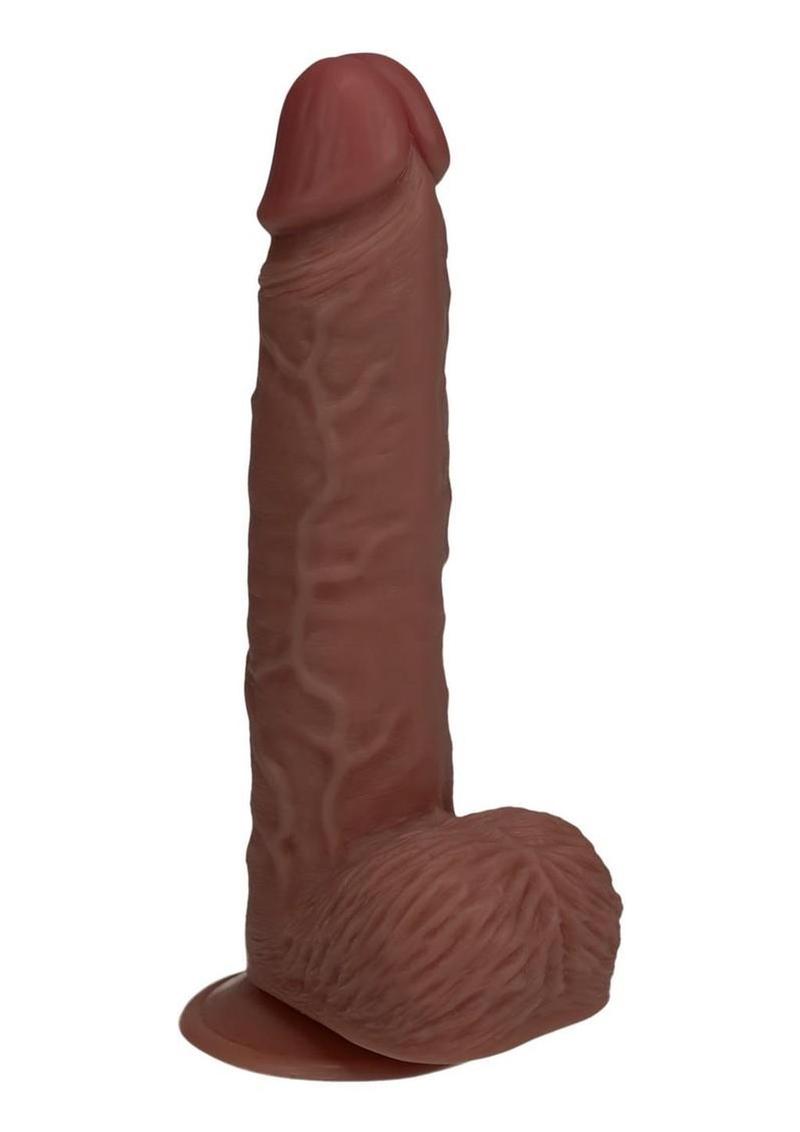 RealRock Ultra Realistic Skin Vibrating Rechargeable Straight Dildo with Balls 7in - Chocolate