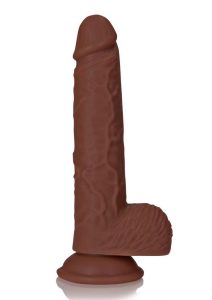 RealRock Realistic Skin Straight Realistic Dildo with Balls and Suction Cup 8in - Chocolate