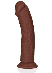 RealRock Realistic Skin Curved Dildo 7in - Chocolate