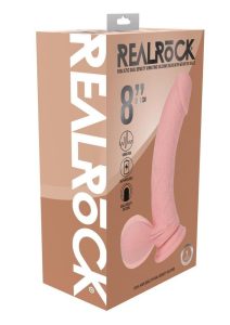 RealRock Rechargeable Silicone Dual Layered Vibrating Curved Dildo with Weighted Balls 8in - Vanilla