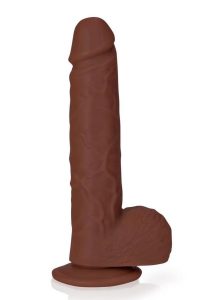 RealRock Realistic Skin Straight Realistic Dildo with Balls and Suction Cup 7in - Chocolate