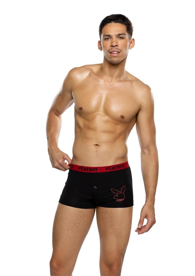 Playboy Men`s Tuxedo Modal Boxer Briefs - Large - Black/Red