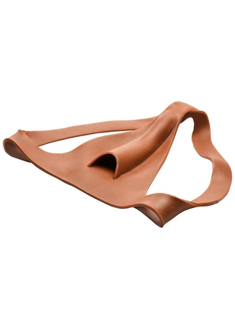 Master Series Pussy Strap Silicone Vagina Jockstrap - Chocolate - Image 3